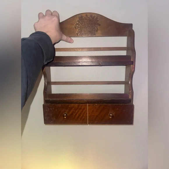 Vintage Wooden Wall Rack With Two Drawers - Picture 5 of 11